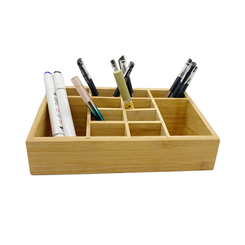 Small Multifunctional Bamboo Organizer | Desk Caddy | Home Office Accessory Tray | School Art Supply Holder | Pen Pencil Brush Compartment | Kitchen Bathroom Countertop Storage Organizer Donhghe DHO24003