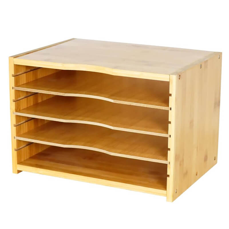 Bamboo File Organizer with 3 Adjustable Shelves Bamboo Document Letter Tray Paper File Sorter for Desktop Office Home Study Workstation Desk Storage Rack Donghe DHO24004