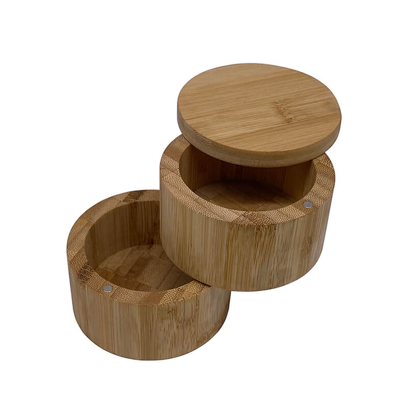 Bamboo Spice Organizer Box for Kitchen 2 Tier Holds Salt Pepper Seasoning Magnetic Swivel Lids Compact Tower Design Donghe DHK236026