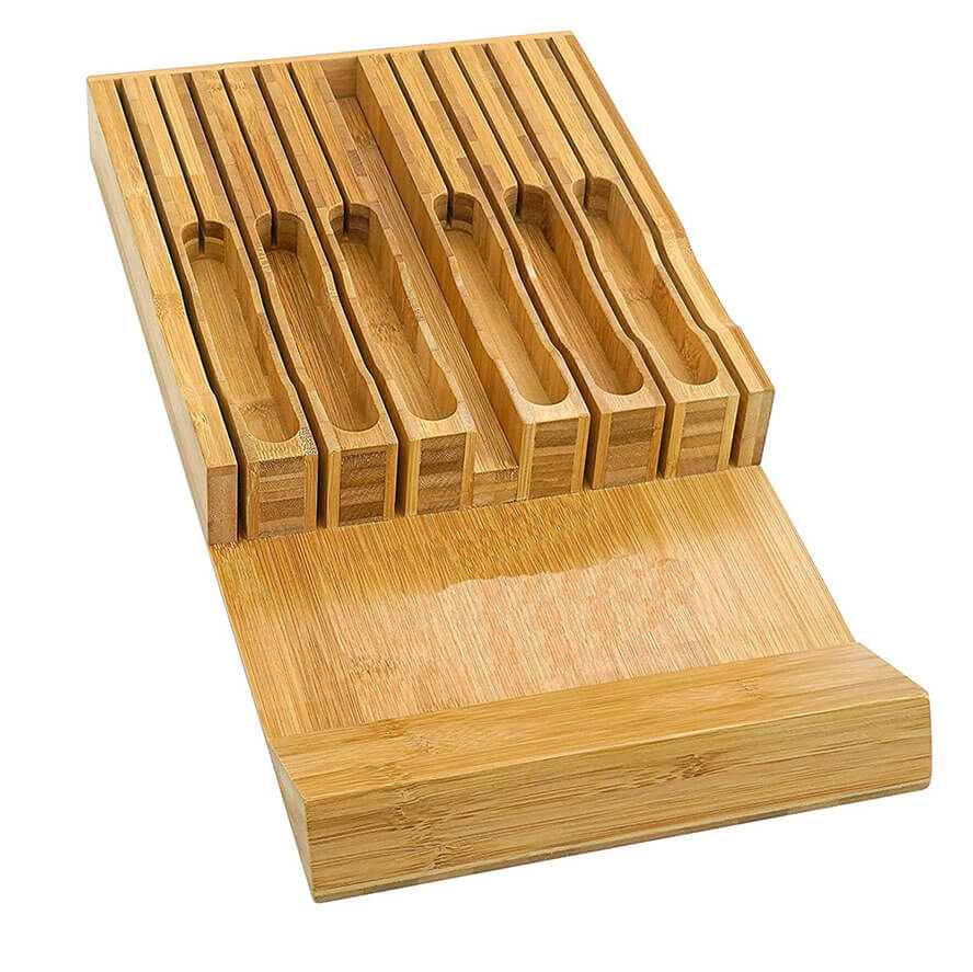 In-Drawer Bamboo Knife Drawer Organizer Block for 12 Knives PLUS a Slot for your Kitchen without knives Donghe DHK01315
