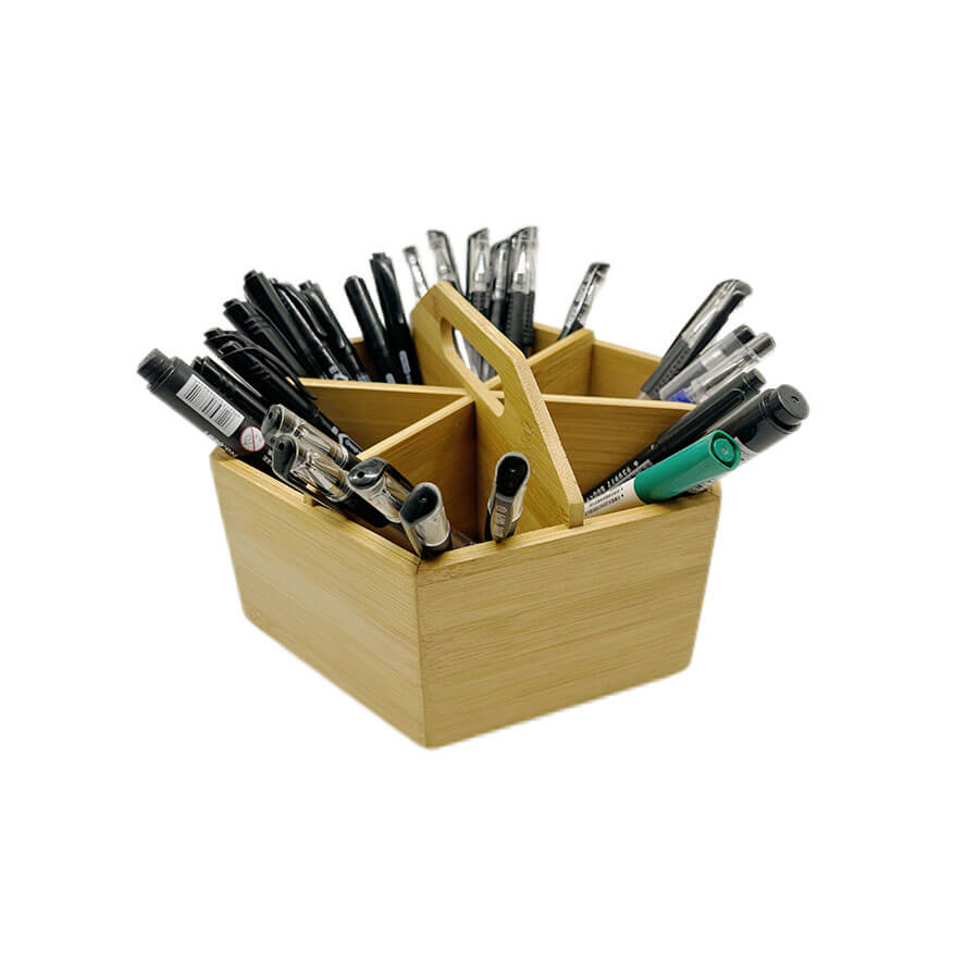 Bamboo Rotating Desk Organizer Pencil Holder Organizer Desktop Storage Caddy for Pen Colored Pencil Crayon Paint Brushes Art Studio&Office Donghe DHO24005