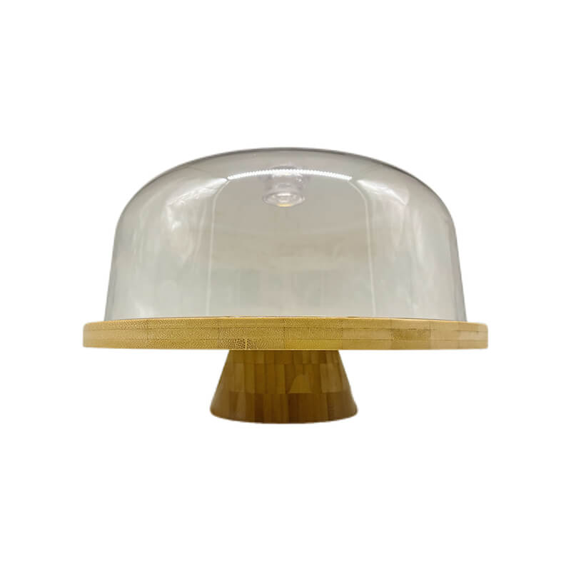 Sturdy Bamboo 6 In 1 Cake Stand With Dome Lid For Serving Dessert Veggies Salad Decorative Display Platter 12 Inch Round  Donghe DHK25095